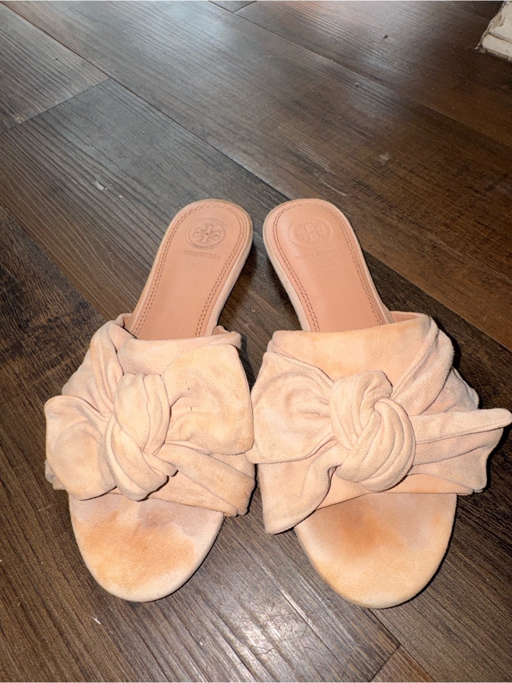 Tory Burch Annabelle Bow Slide sandals blush suede color